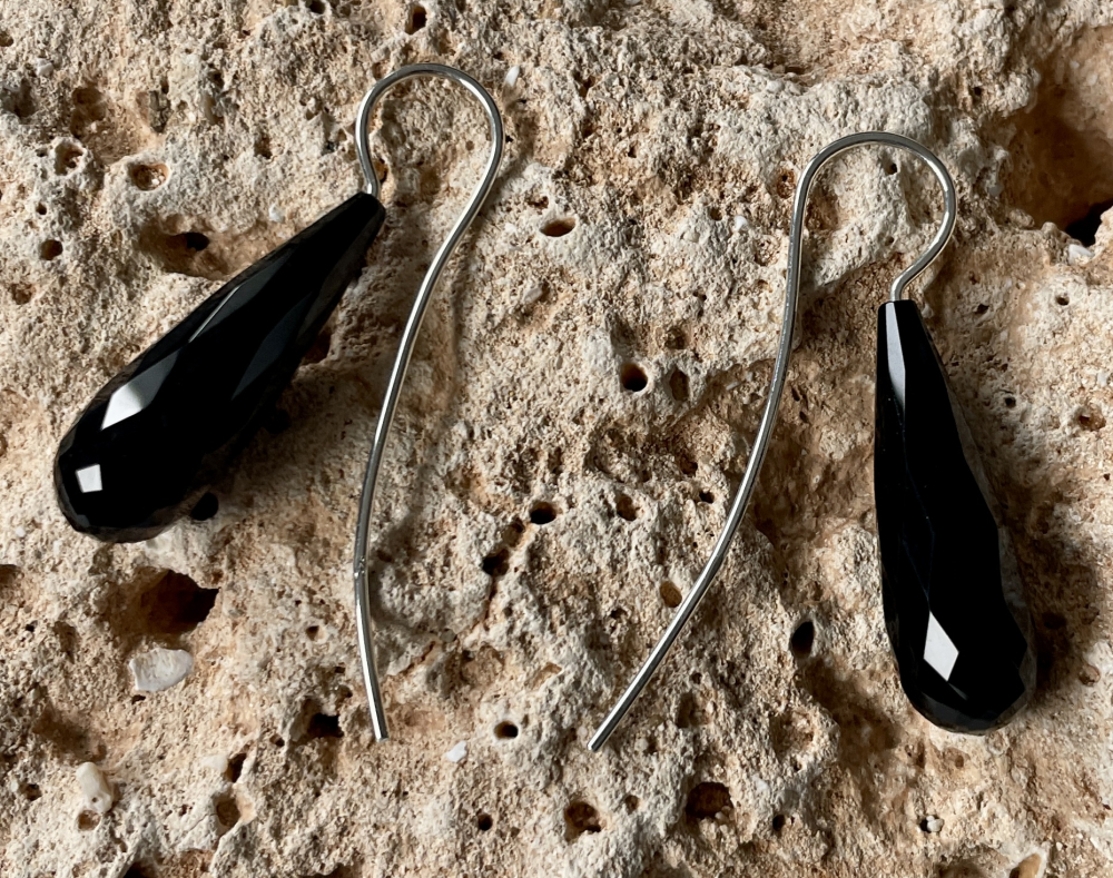 Onyx-Ohrhänger Pampeln fac. 30 x 10 mm 925 Silber